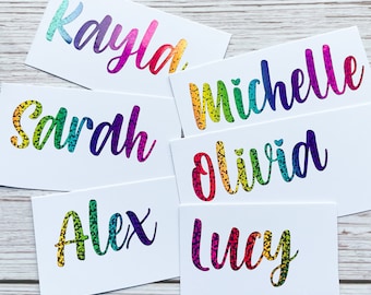 Personalised Vinyl Name Decal Sticker Kid Bottle Lunchbox School Label Rainbow Glitter Personalised Stickers Toys Boxes Labelling  A4