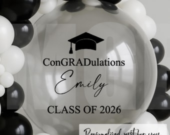 Personalised Bobo & Foil Balloon Name Decal | Custom Vinyl Sticker for Balloons |  Graduation Decoration [F9]