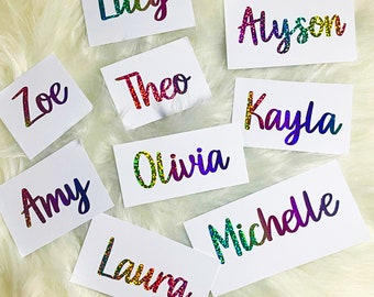 Personalised Vinyl Name Decal Sticker Kid Bottle Lunchbox School Label Rainbow Glitter Personalised Stickers Toys Boxes Labelling  A9