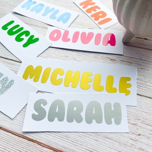 1,3,5,10 Personalised Name Sticker Decal Word Label Vinyl Decal Glass School Water Bottle Box Custom Names & Words Christmas Bauble Font B1 image 3