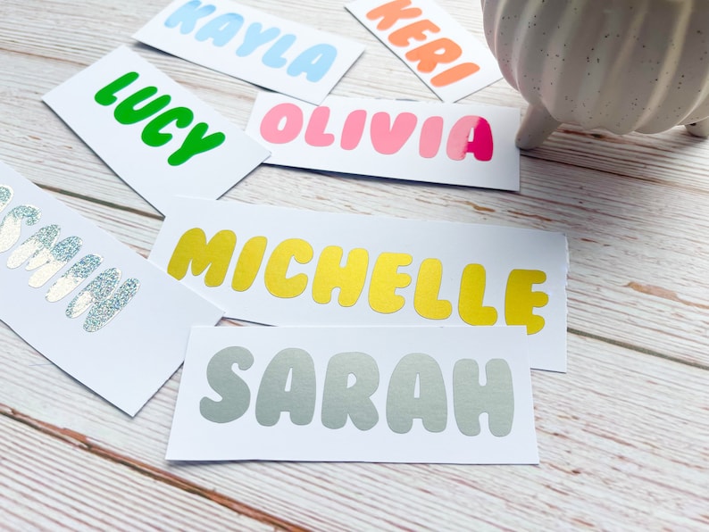 1,3,5,10 Personalised Name Sticker Decal Word Label Vinyl Decal Glass School Water Bottle Box Custom Names & Words Christmas Bauble Font B1 image 3