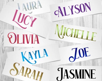 1,3,5,10 Personalised Name Sticker Decal Word Label Vinyl Decal Glass School Water Bottle Box Custom Names & Words Christmas Bauble Font FQ