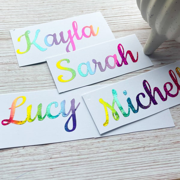 Personalised Vinyl Name Decal Sticker Kid Bottle Lunchbox School Label Rainbow Glitter Personalised Stickers Toys Boxes Labelling  A3