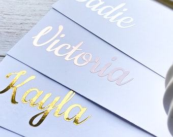 Calligraphy Font Name Vinyl Sticker Gift Vinyl Sticker Decal Wedding Glass Christmas Baubles Water Bottle Sticker Rose Gold Font C