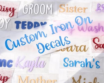 PERSONALISED HTV Iron Vinyl Labels| Iron On Names| Fabric Stickers| Custom HTV Decals| Iron on Vinyl| Fabric Transfers |Wedding Vinyl's