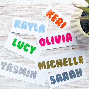 1,3,5,10 Personalised Name Sticker Decal Word Label Vinyl Decal Glass School Water Bottle Box Custom Names & Words Christmas Bauble Font B1