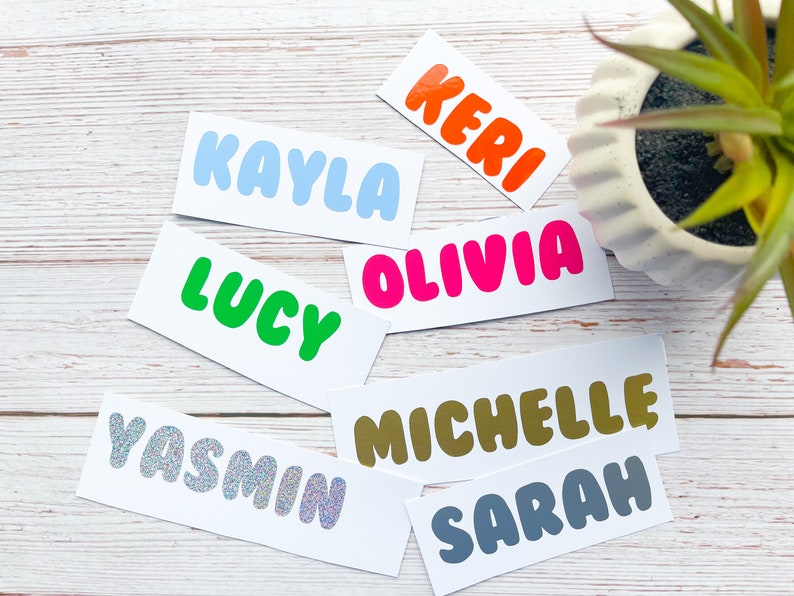 1,3,5,10 Personalised Name Sticker Decal Word Label Vinyl Decal Glass School Water Bottle Box Custom Names & Words Christmas Bauble Font B1 image 1