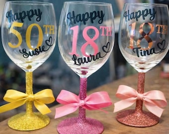 Personalised Name  Monogram Glitter Wine Gift Box Birthday Gifts 18th 21st 30th 40th 50th 60th  Wedding Hens Events ~30 Colours  D2