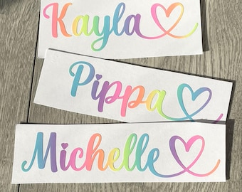 Personalised Vinyl Name Decal Sticker Kid Bottle Lunchbox School Label Rainbow Pastel Personalised Stickers Toys Boxes Labelling  C4
