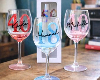Personalised Birthday Wine Glass With Gift Box  Present Idea For Her/Him Girl Women Bestie Milestone 18th 21st 30th 40th 50th 60th F2