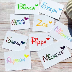 Personalised Name stickers - For Lunch Boxes, Notebooks, Glass, Water Bottles Bridal Custom Name & Word Christmas Bauble Rainbow Font Disney