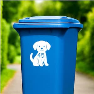 Vinyl Bin Number Stickers  Dog Theme Waterproof Outdoor Decal for Wheelie Bins Custom Numbers 1 3 4 Pack F4