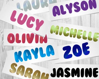 1,3,5,10 Nome personalizado Adesivo Decalque Palavra Etiqueta Vinil Decalque Vidro Escola Garrafa de Água Caixa Nomes Personalizados & Palavras Natal Bauble Fonte FC