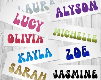 1,3,5,10 Personalised Name Sticker Decal Word Label Vinyl Decal Glass School Water Bottle Box Custom Names & Words Christmas Bauble Font FS