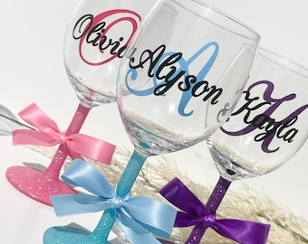 Personalised Name  Monogram Glitter Wine Gift Box Birthday Gifts 18th 21st 30th 40th 50th 60th  Wedding Hens Events ~30 Colours  F1A