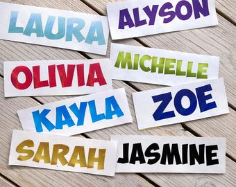 1,3,5,10 Personalised Name Sticker Decal Word Label Vinyl Decal Glass School Water Bottle Box Custom Names & Words Christmas Bauble Font FI
