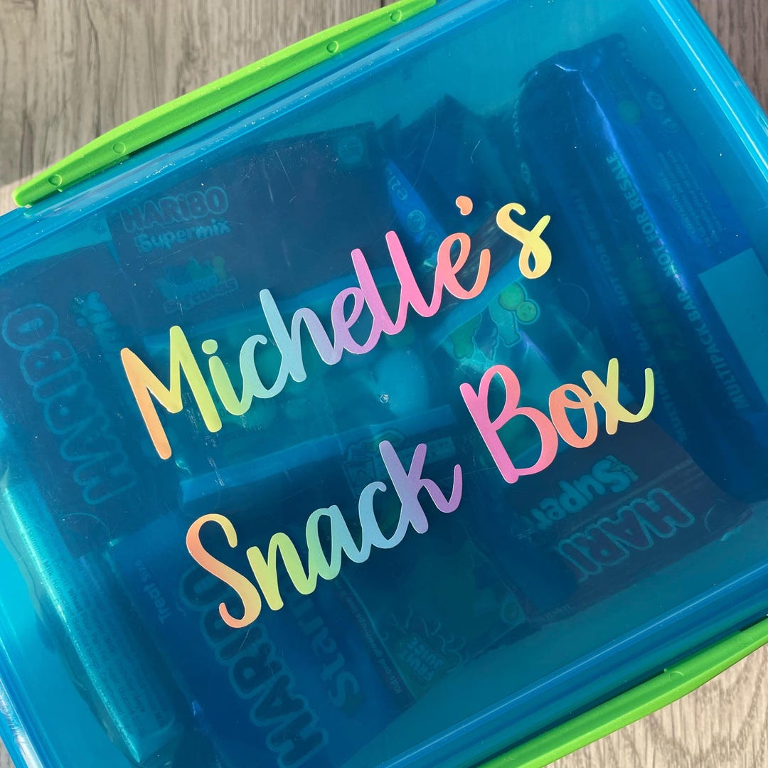 Personalised Name Snack Box 6" X 3" Decal Vinyl Custom Sticker (15cm X ...