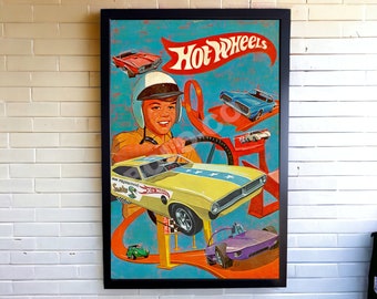 Vintage 1969 Hot Wheels Redlines Poster Racing Print 11" x 17" NO FRAME Gift Idea Prudhomme Snake