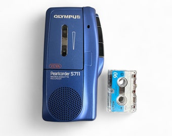 Olympus Pearlcorder Microcassette Tape Voice Recorder Player S711 Blue * Actually Tested