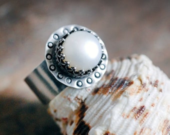 Pearl Ring, Freshwater Pearl Ring, Gifts For Her, Pearl Ring Silver, Handmade Jewelry, June Birthstone, Size 7 1/2, 7, 7 1/4