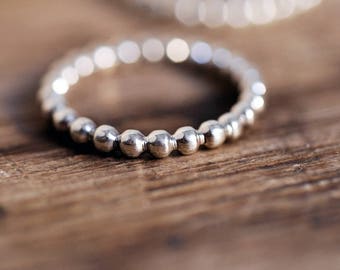 Silver Stacking Ring, Silver Bead Ring, Silver Bead Ball Ring, Sterling Silver, Silver Beaded Band, Thick Silver Dot Ring, Gifts For Her