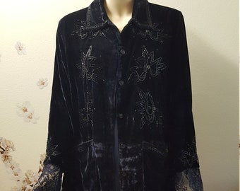 Silk Velvet beaded jacket with collars and pockets-