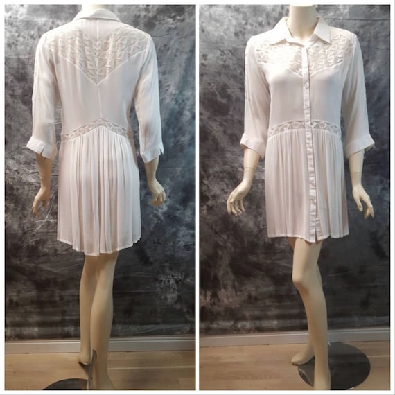 White Short dress/ 100% real silk Georgette dress/ summer dress/ beach Spring dress/ mini dress bridesmaid wedding Tunic Lace dress