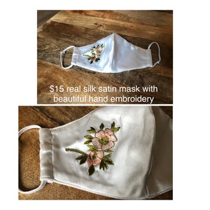 Designer Real silk satin hand embroidered mask/ reusable mask/cloth mask face covering for special occasions-