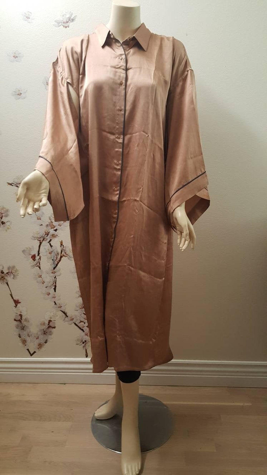 Japanese Sleeves Kimono robe Real Pure Silk Satin in Cocoa Etsy