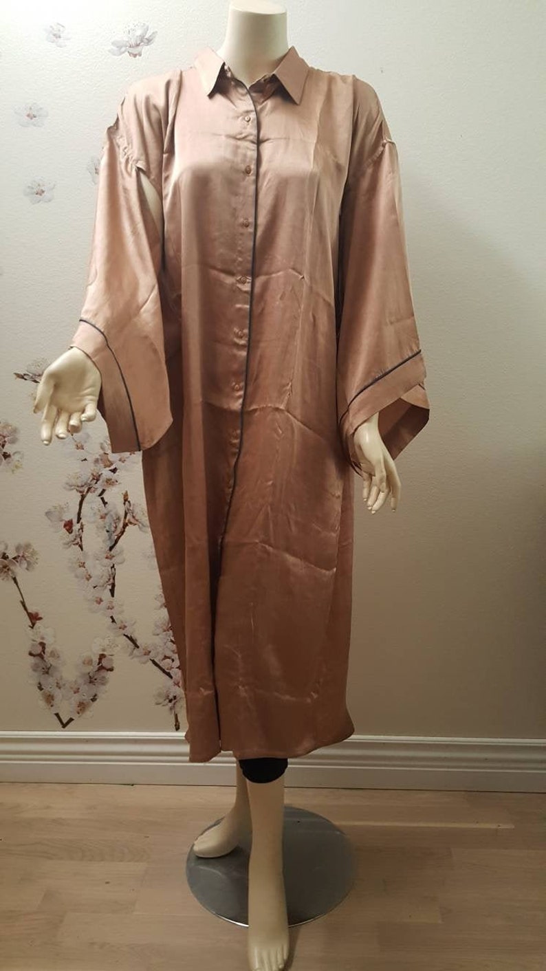 Japanese Sleeves Kimono robe Real Pure Silk Satin in Cocoa Etsy