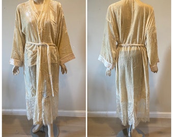 100% pure Silk Velvet and Chantilly lace hand made kimono, jacket, duster/ coat - made to order any color and size /Luxury clothing