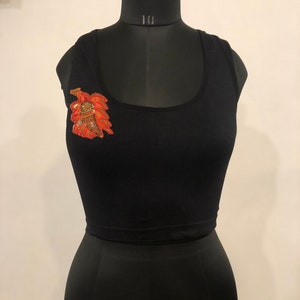 Cute hand beaded and embroidered crop top/ stretch hand embroidered crop top