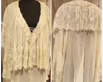Off white chiffon and lace blouse - in White or Natural/off white shoe lace neck with a tie