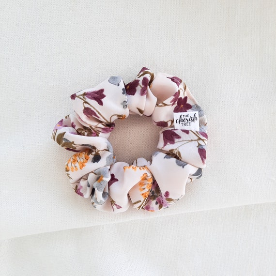 Floral satin scrunchies, soft satin oversized scrunchie, jumbo hair scrunchies