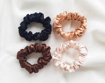 Thin Satin Scrunchies, neutral scrunchies, thin hair scrunchies, satin neutral color scrunchies