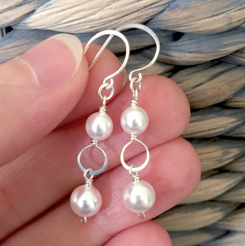 White Pearl Earrings Large Pure White Pearl Earrings Gold or Silver and Bright White Pearls