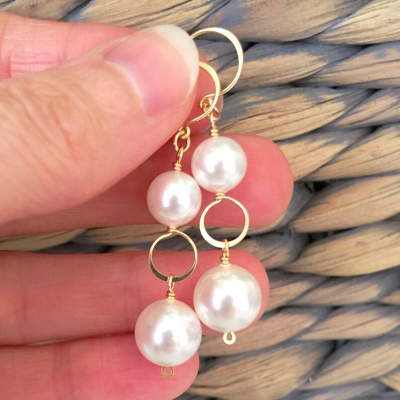 White Pearl Earrings Large Pure White Pearl Earrings Gold or Silver and Bright White Pearls