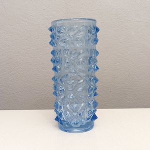 Mcm vintage clear blue pressed glass vase from the 70s in the style of Pavel Panek