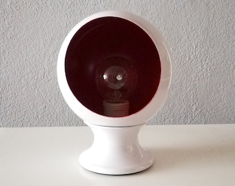 Pop Era white and purple Space Age metal eyeball or egg-shaped table or desk lamp circa 1980 Small Mcm table or shelf lamp