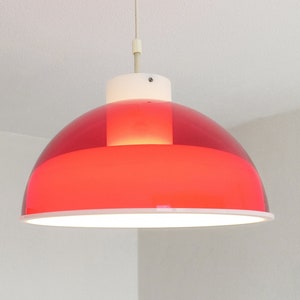 Mcm red and white space age methacrylate pendant light made in the 1970's red plexiglas light image 1