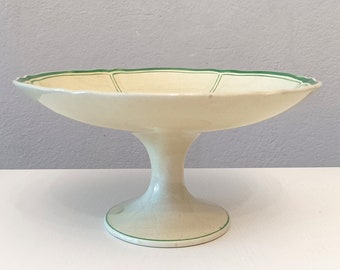 Antique ironstone cake stand from famous Spanish company Pickman Sevilla circa 1900 very rare cream and green ironstone fruit bowl