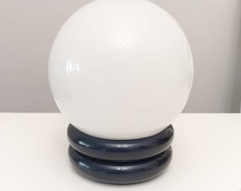 Space Age dark navy blue metal lamp with white opaline globe circa 1960 Small MCM table lamp with glass shade