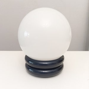 Space Age dark navy blue metal lamp with white opaline globe circa 1960 Small MCM table lamp with glass shade