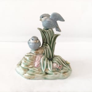 Vintage porcelain figure with birds and tree by Porcelanas Segarra circa 1970 hand painted made in Valencia Spain