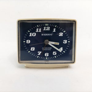 Vintage Radiant table clock by Junghans of Germany circa 1980 blue and cream alarm clock