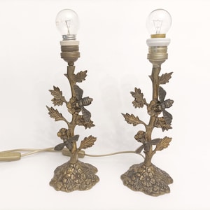 Pair of ornate bronze lamps French Art nouveau ornate bronze table lamps with tree and bees circa 1920 antique table lamps
