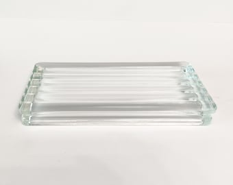 Vintage glass tray circa  1970 large chunky glass ashtray