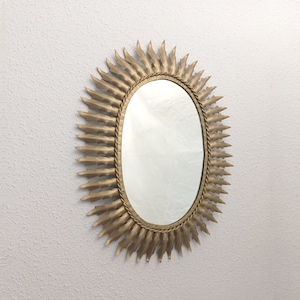 Gold sunburst mirror circa 1960 MCM  boho chic oval mirror from Spain retro wall mirror oval vintage mirror