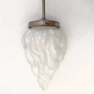 Art Deco flame pendant light with white opaline glass shade circa 1930 rare milkglass flame pendant light