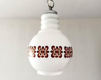 Small Mcm white opaline pendant light with retro pattern from the 1960s